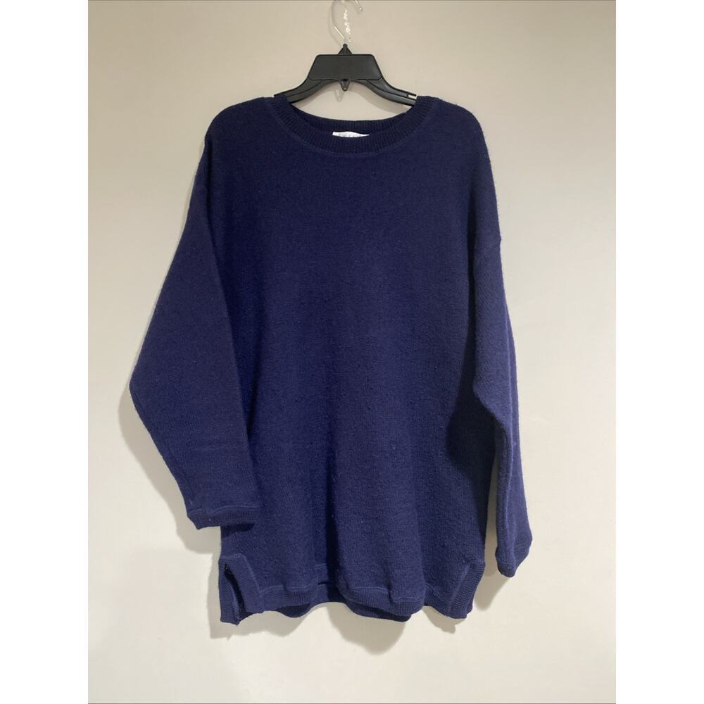 TWEEDS Vtg Navy 100% Wool Pullover Crewneck Fisherman Warm Winter Sweater Sz XL